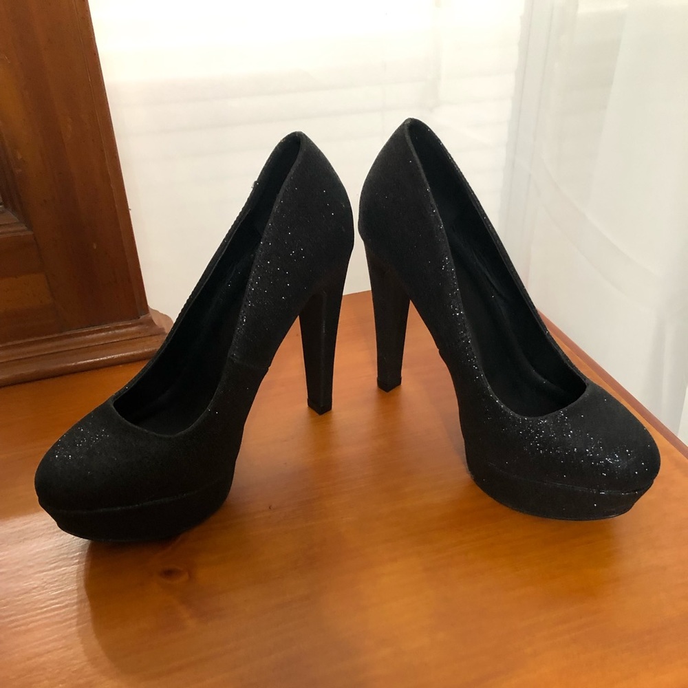 Charlotte Russe Black Glitter Platform High Heels